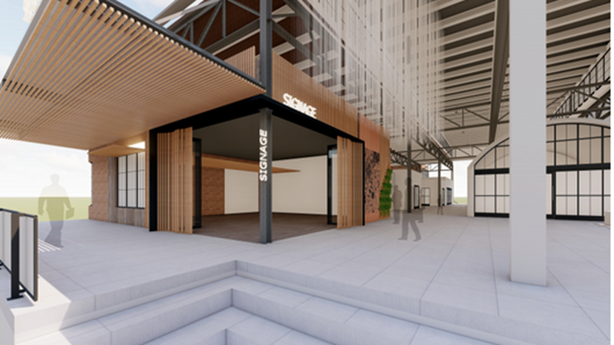 The design by Marcus R. Thomas, the managing principal at KEi Architects includes an etched map of uptown Charlotte on the facade of the pavilion and takes cues from traditional African huts with natural elements.