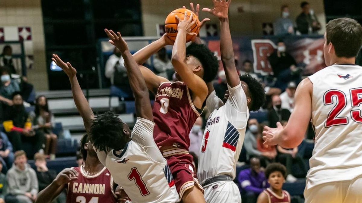 Cannon School’s Austin Swartz attempts a shot in Saturday’s upset win at Providence Day