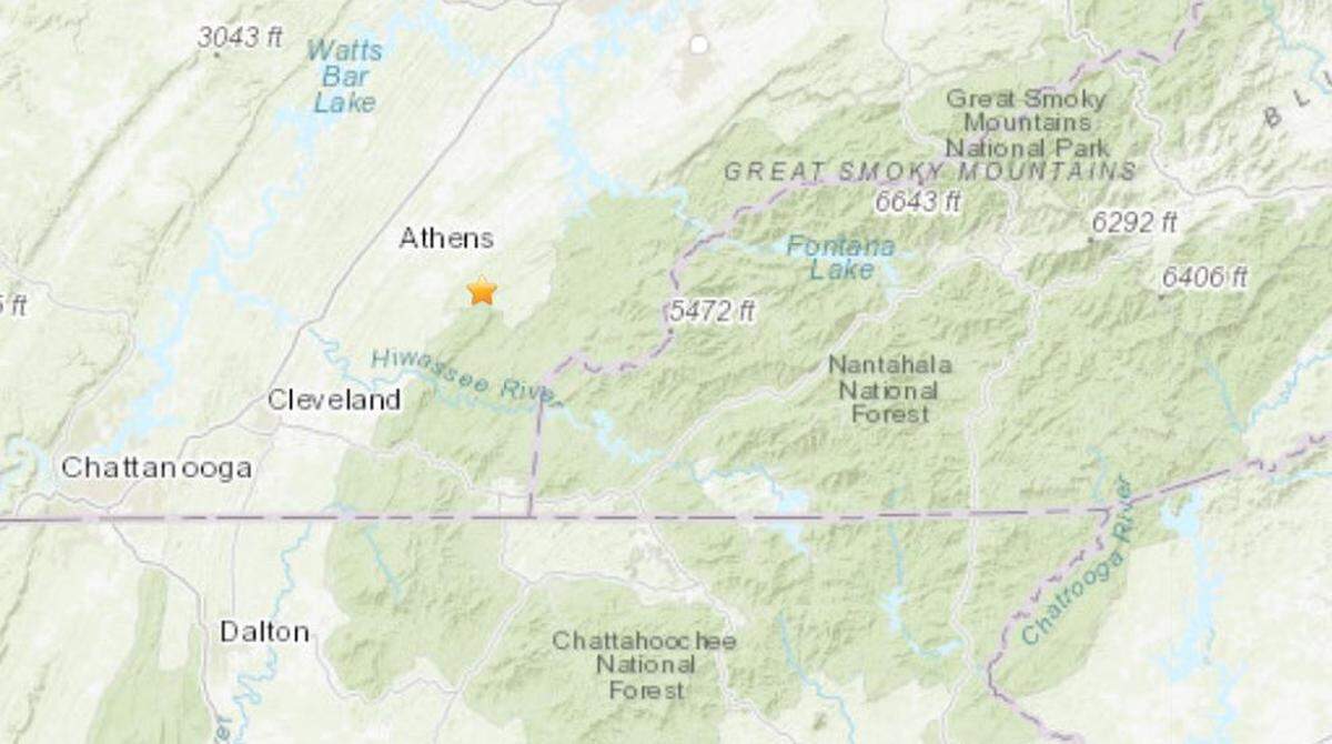 A magnitude 2.5 earthquake hit Thursday near the North Carolina-Tennessee border