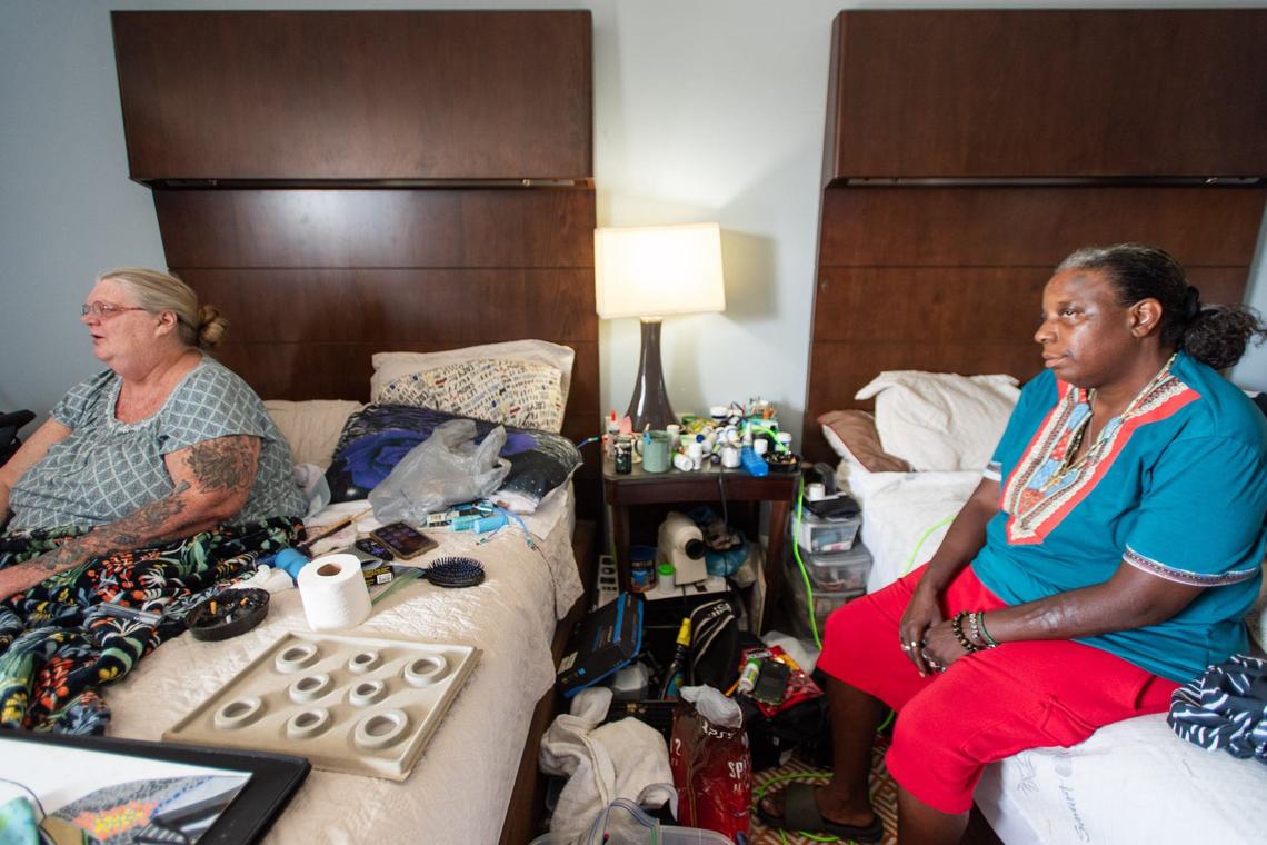 Ellen Miller, left, and Eveco Haggins thought they found their break at Vermelle’s Place in Charlotte, but discovered the conditions of the hotel and lack of services were not what they expected.