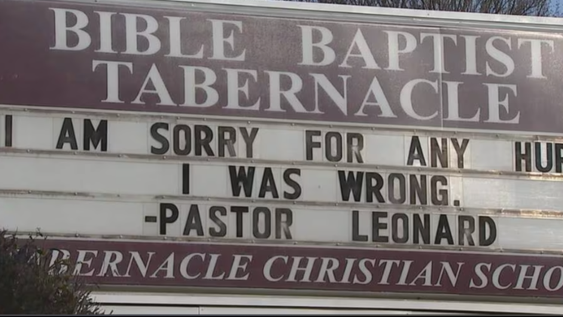 Pastor Bobby Leonard apologized on a sign outside his North Carolina church after video spread on Facebook of his comments during a sermon blaming sexual assault victims who wore shorts or short dresses.