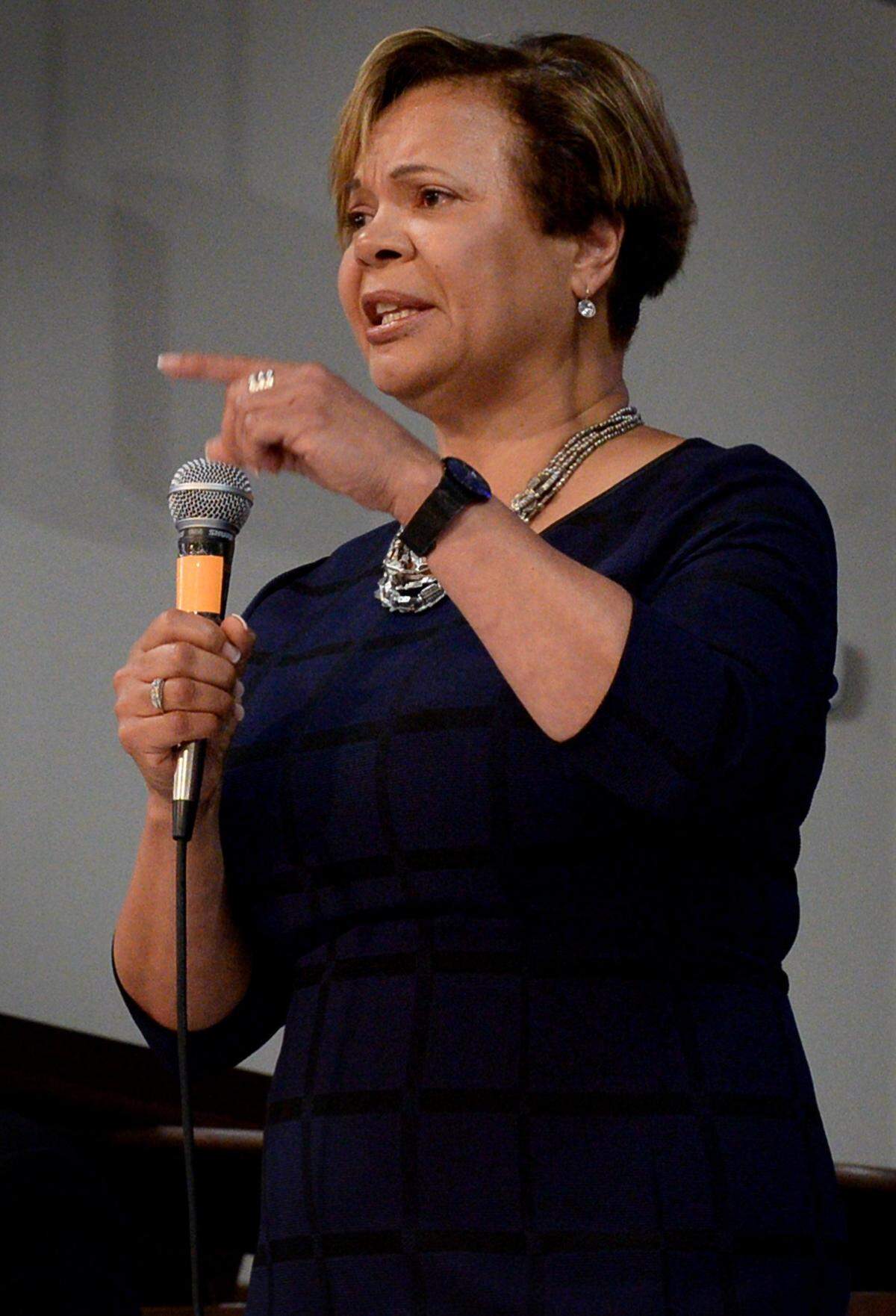 Charlotte mayoral candidate Mayor Pro Tem Vi Lyles addresses the audience at Reeder Memorial Baptist Church during a mayoral debate held by the Black Political Caucus on Thursday, May 18, 2017.
