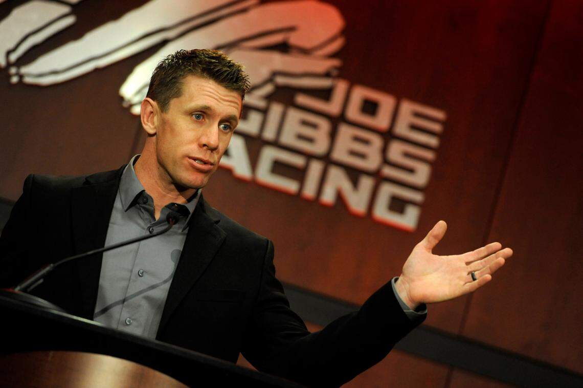 NASCAR driver Carl Edwards announces his retirement during a 2017 press conference at Joe Gibbs Racing headquarters in Huntersville.