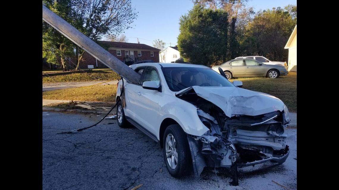 The parent had just dropped off a child at school when this SUV was skewered in Thomasville, NC.