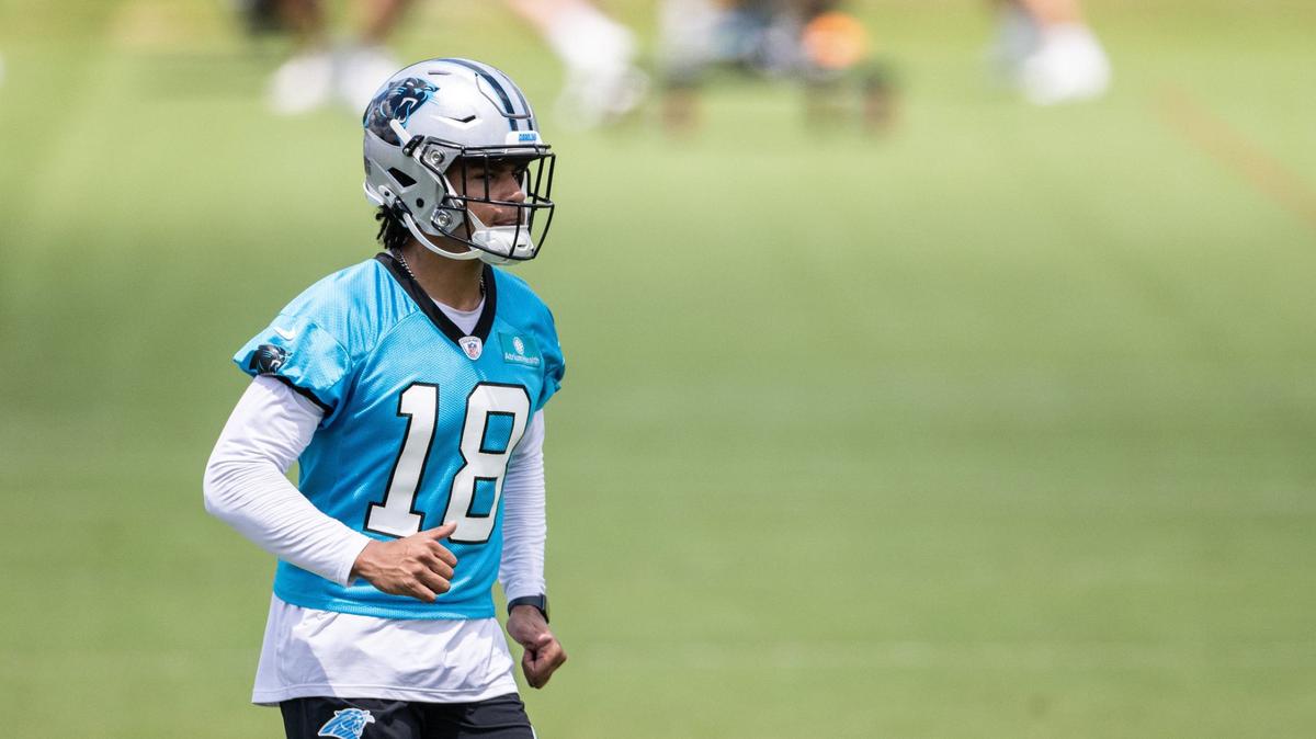 Carolina Panthers Jalen Coker runs at practice in Charlotte, N.C., on Monday, May 20, 2024.
