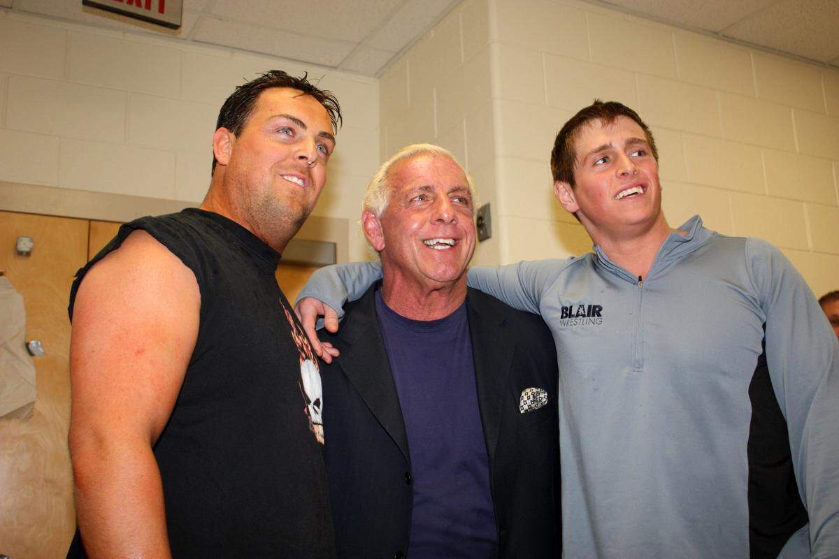 Reid Flair with with his father, Ric, and brother, David, prior to Reid’s debut match December 6, 2008, in Charlotte. (Photo by CHRISTINE J. COONS/Coons Photography)