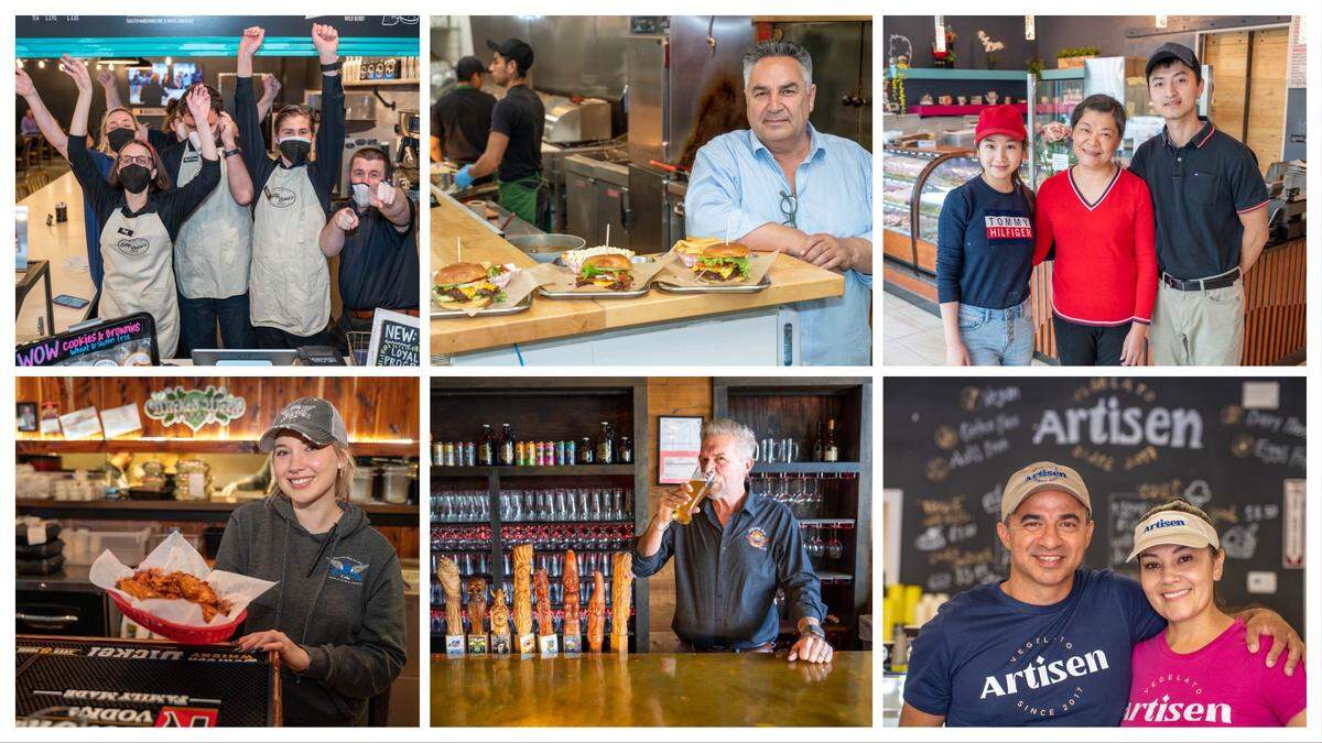 Top, from left: Bitty & Beau’s staff; Michal Bay of The Barcelona Burger & Beer Garden; and Janice Zhou, Lan Chen and Charlie Sun of Yummm Donut. Bottom, from left: McKenna Murr of Wing King, Ray Steimel of Primal Brewery; and Manolo Betancur and Leidy Ospina of Artisen Gelato.