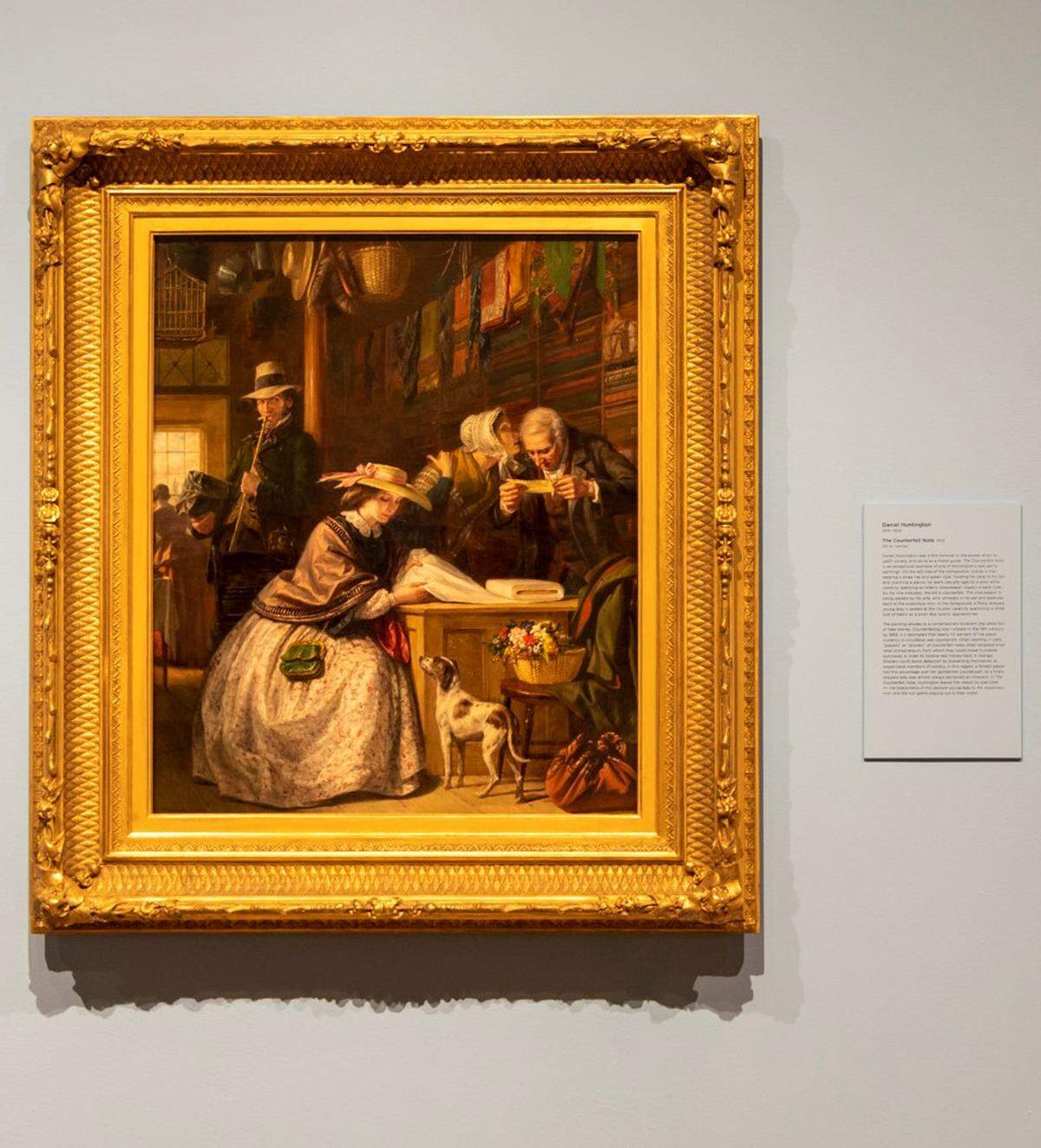 “The Counterfeit Note,” by Daniel Huntington in 1858, leaves it up to the viewer to decide who may be guilty of passing a counterfeit bill. It is on display in “American Made: Paintings and Sculpture from the Demell Jacobsen Collection.”