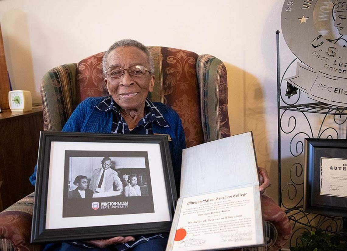 Elizabeth Barker Johnson, a World War II U.S. Army veteran, was the first woman to enroll at Winston-Salem State University under the GI Bill. 