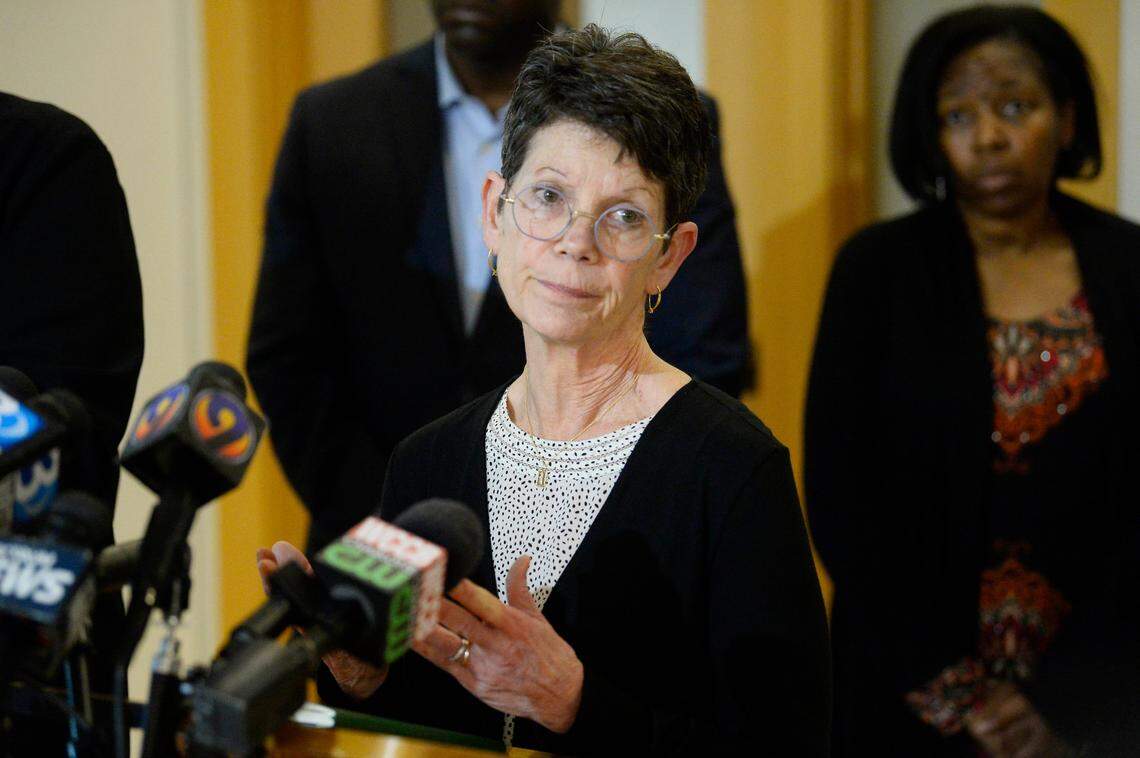 Mecklenburg County Health Director Gibbie Harris said Monday that the county is considering requiring face coverings in retailers as the state prepares to lift some restrictions.