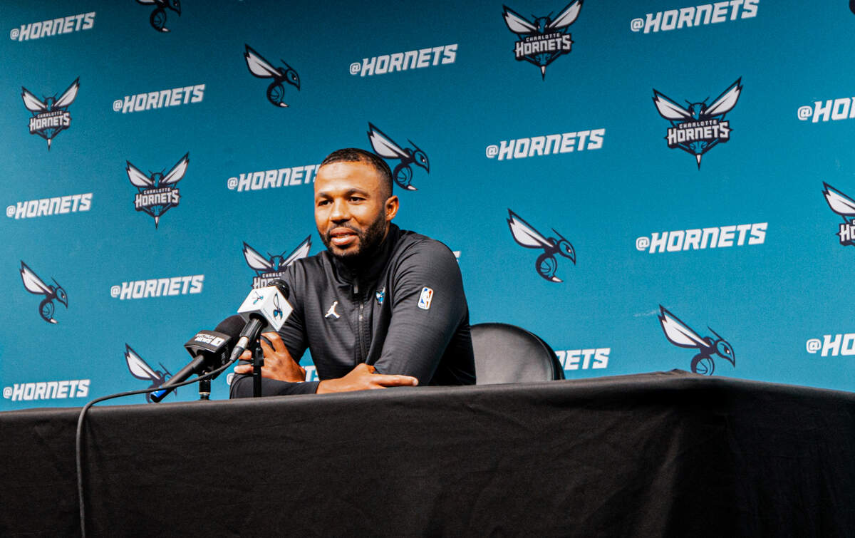 Charlotte Hornets general manager Jeff Peterson speaks at media day at the Spectrum Center in Charlotte, North Carolina, on Sept. 30, 2024.