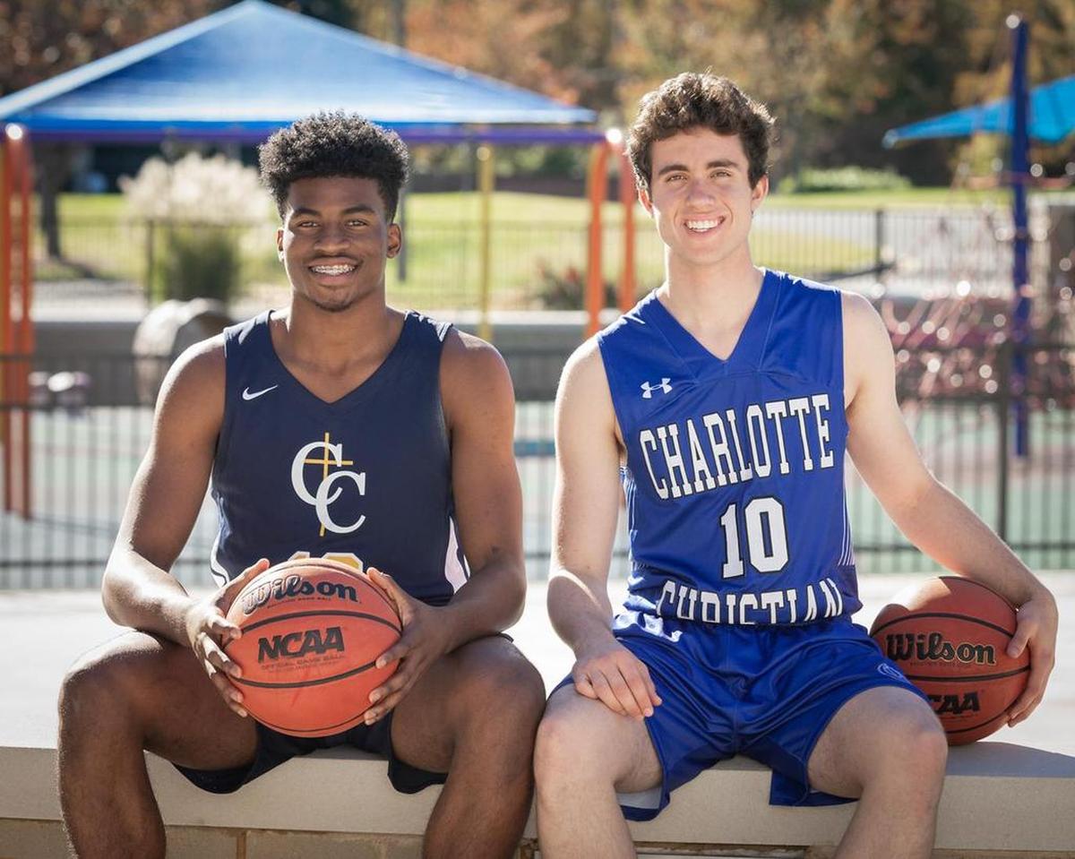 Carmel Christian’s Donovan Gregory (left) and Charlotte Christian’s JC Tharrington are best friends who have both committed to Appalachian State.
