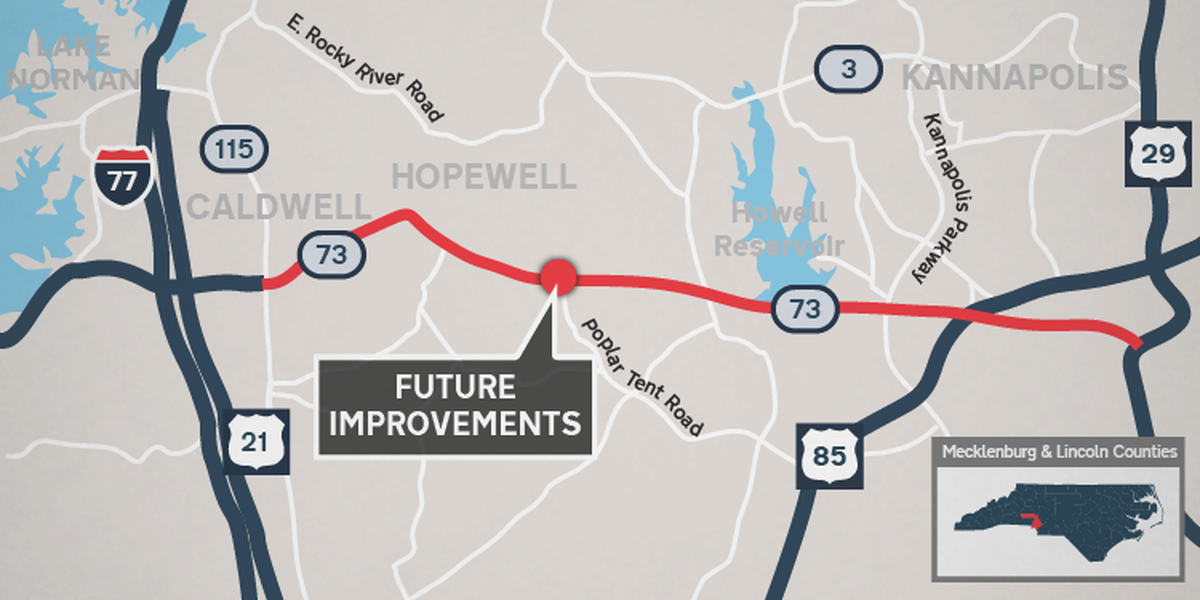 This map shows the section of N.C. 73 in Mecklenburg and Cabarrus counties that the N.C. Department of Transportation plans to widen.