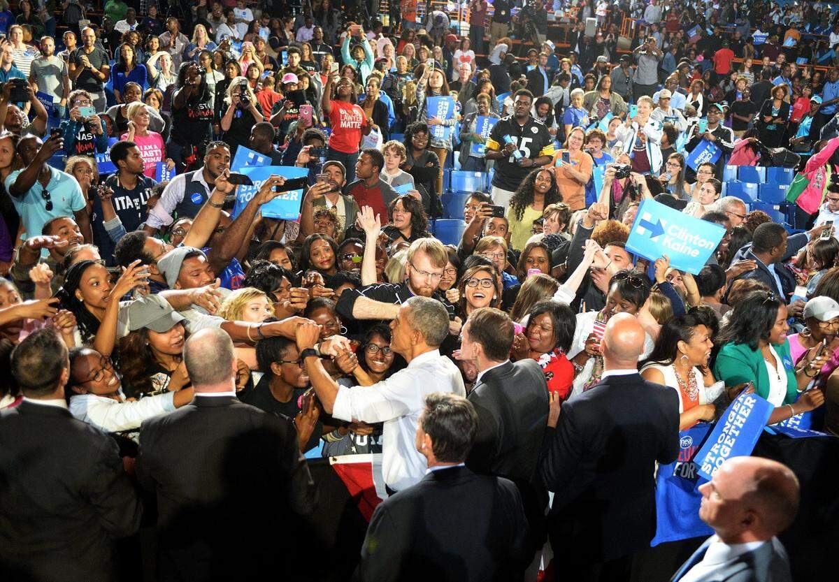 President Barack Obama speaks during a rally Friday evening for Hillary Clinton at PNC Music Pavilion.