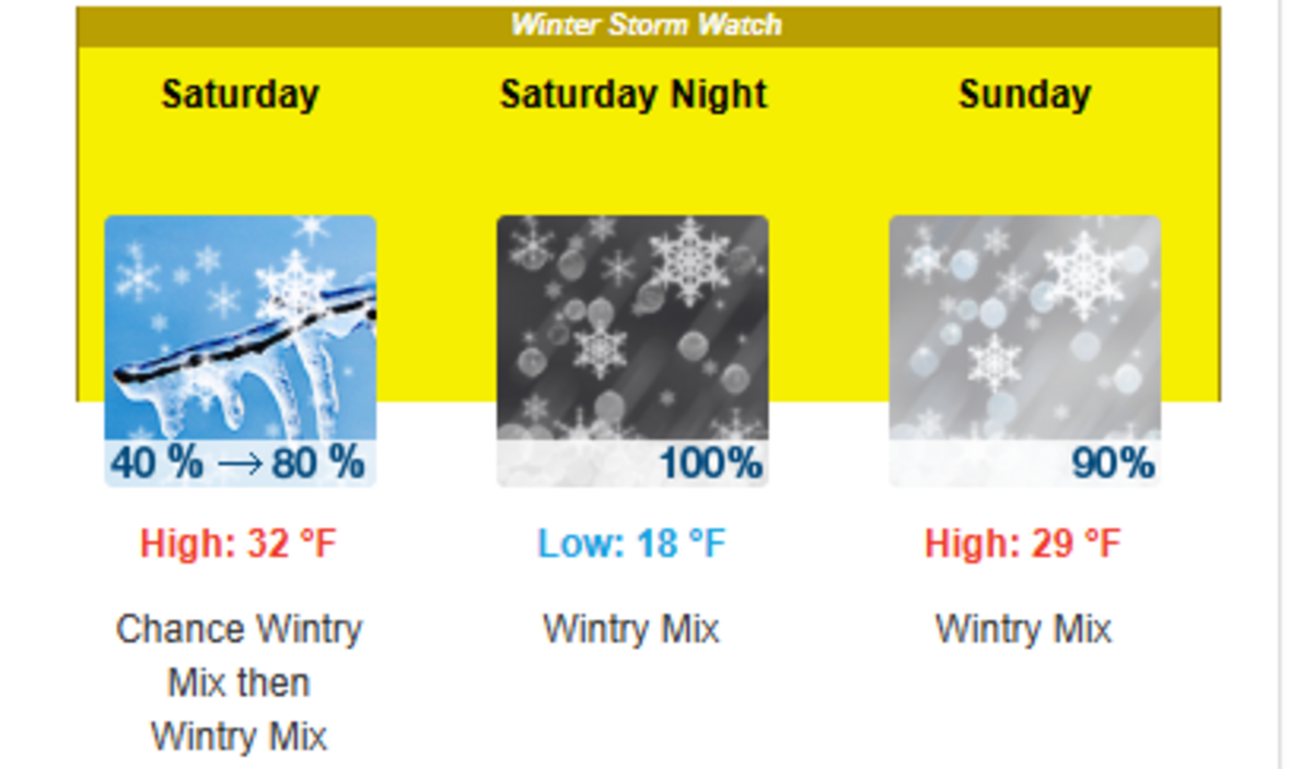 The Winter Storm Watch covers a wide area of North and South Carolina. The storm is expected to arrive Saturday morning and linger through Monday.