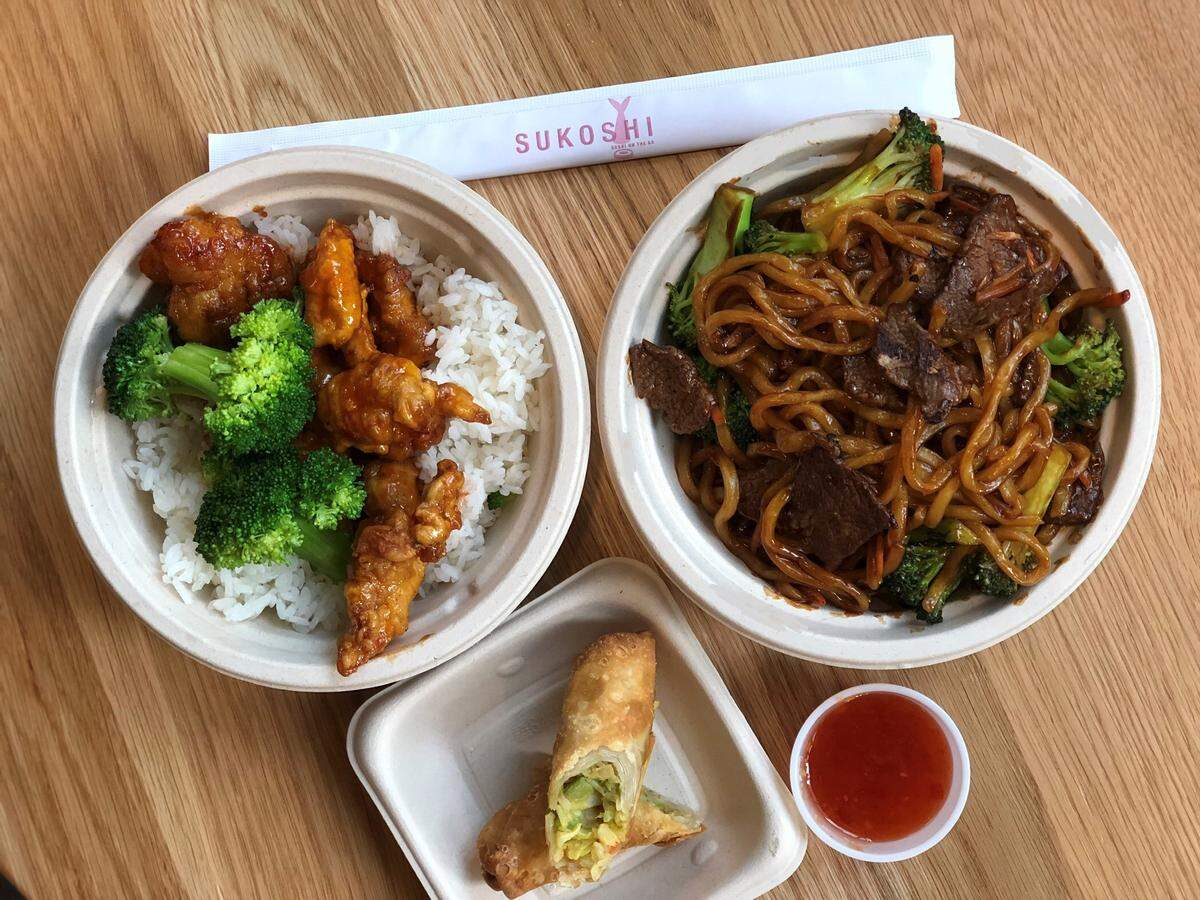 New dishes on the Sukoshi menu include lo mein noodles served with carrots, cabbage, and garlic and onion soy sauce with a choice of chicken or beef ($9) or shrimp ($12).