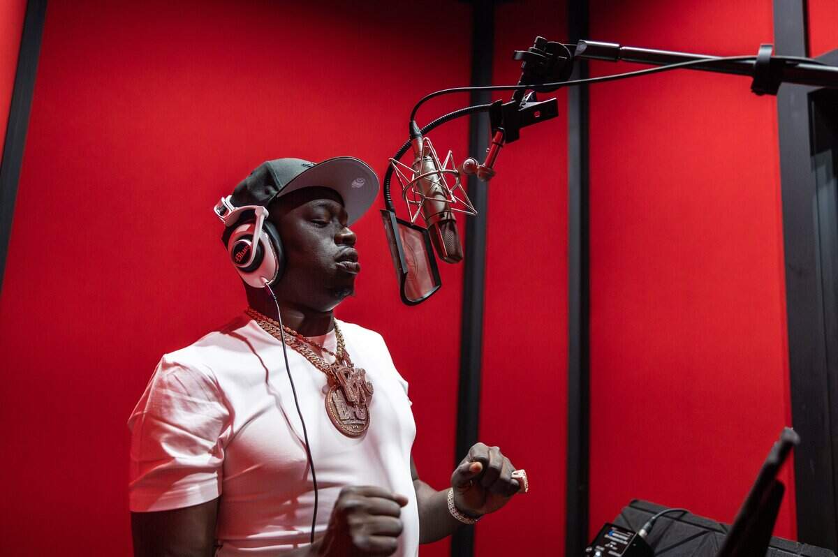 Charlotte rapper Fetty P Franklin poses for a portrait in the recording studio at Gat3 Productions in Charlotte, N.C., on Thursday, June 11, 2026.