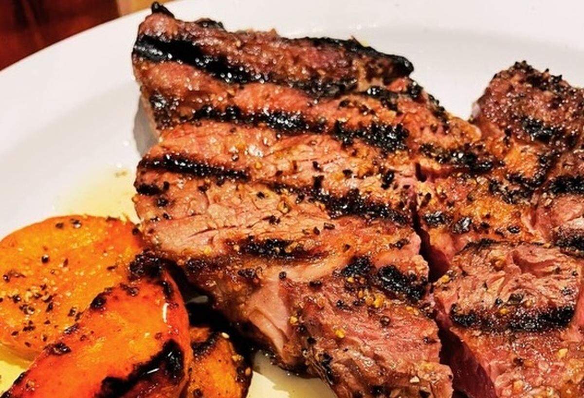Beef & Brine Steakhouse Tavern’s steak and sweet potatoes.