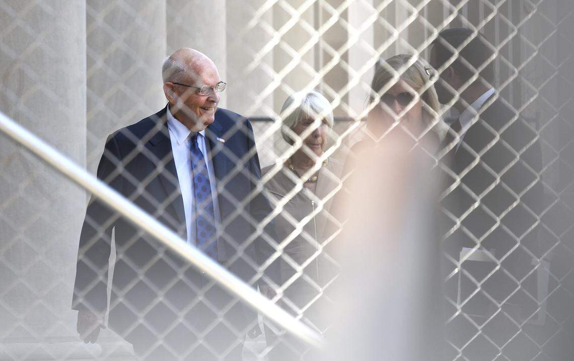 Robin Hayes leaves the Federal Courthouse in Charlotte on Wednesday, Oct. 2, 2019. The former head of North CarolinaÕs Republican Party formally pleaded guilty in federal court Wednesday for his role in one of the stateÕs biggest political corruption cases. Former GOP Chairman Robin Hayes agreed to plead guilty to lying to federal investigators. He faces up to six months in prison though prosecutors are likely to ask for less time. No sentencing date has been set. Hayes, 74, is a Concord native who served in Congress for a decade. The former lawmaker also once ran for governor.