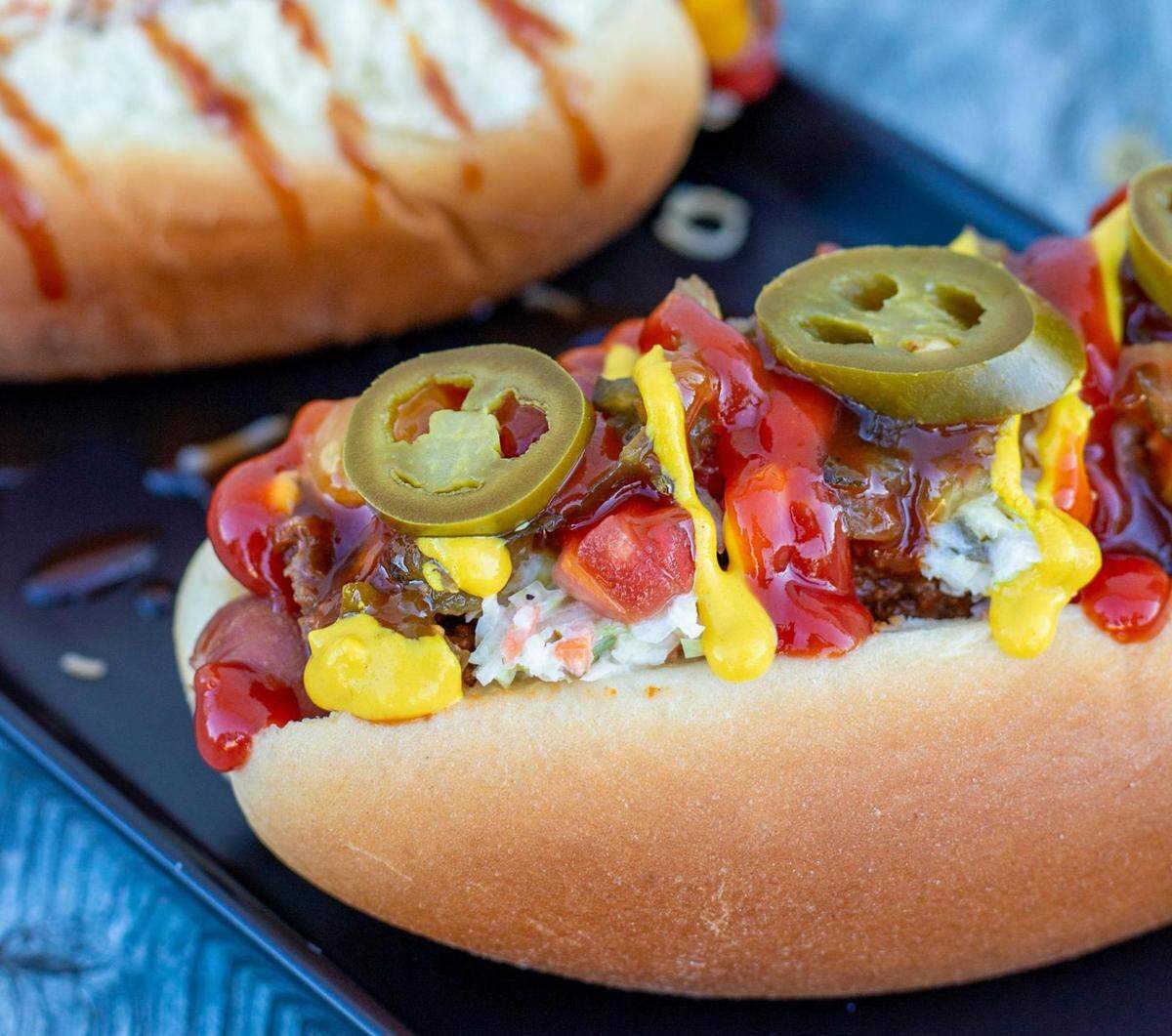 A loaded hot dog from A New Dawg in Town.