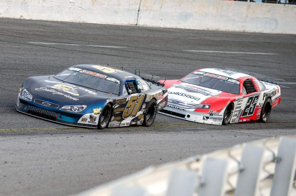 Racers make their way around the track during the 56th Annual Snowball Derby at Five Flags Speedway Sunday, December 3, 2023.