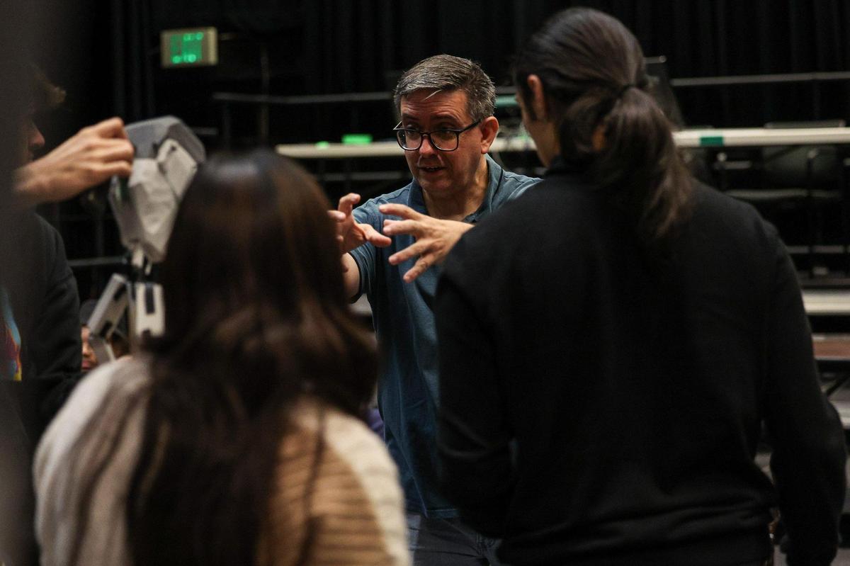 Students of the UNC Charlotte Department of Theatre run through a rehearsal of a puppetry production based on the famous silent German Expressionist film “The Cabinet of Dr. Caligari” on Friday, October 20, 2023 in Charlotte, NC. The production will premiere on Thursday, November 2nd and run through November 5th, 2023.