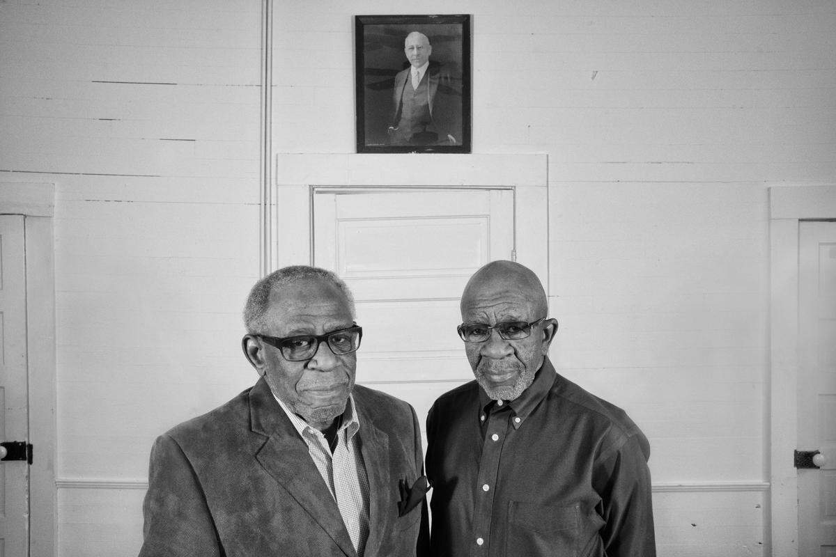 Educators, brothers and former Rosenwald students Frank Brinkley and Charles Brinkley Sr., seen at the Rosenwald Cairo School in Sumner County, Tennessee.