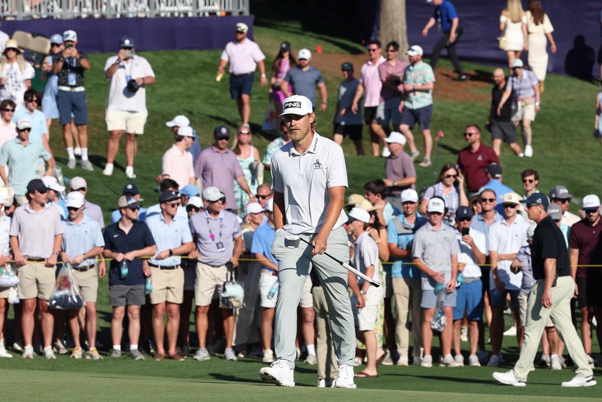 Kristoffer Reitan walks onto the 18th green prior to finishing at -15 to win the Truist Championship at Quail Hollow Club in Charlotte, NC on Sunday, May 10, 2026.