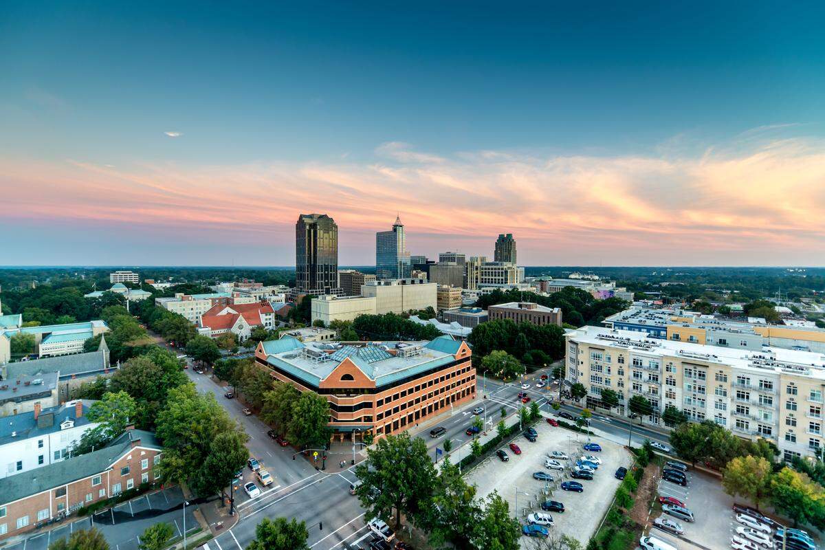 Downtown Raleigh at twilight.