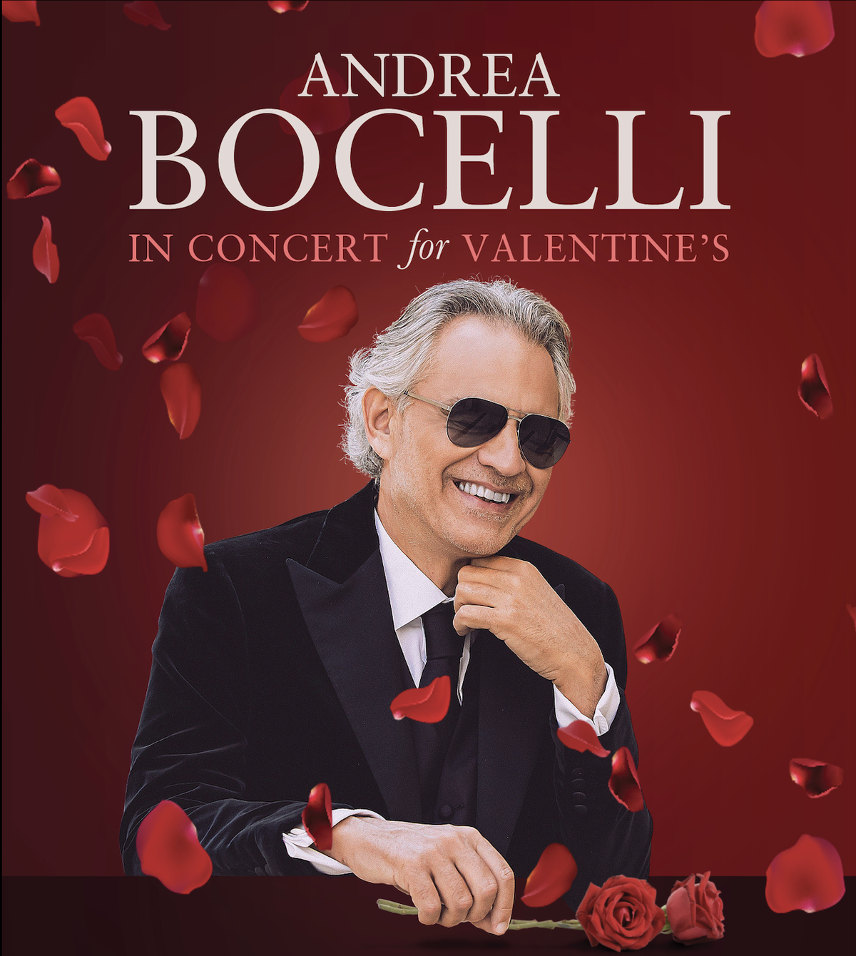 “In Concert for Valentine’s” will showcase some of Andrea Bocelli’s most romantic music — including songs from his album “Believe,” a selection of arias, his cross-over hits, and love songs.
