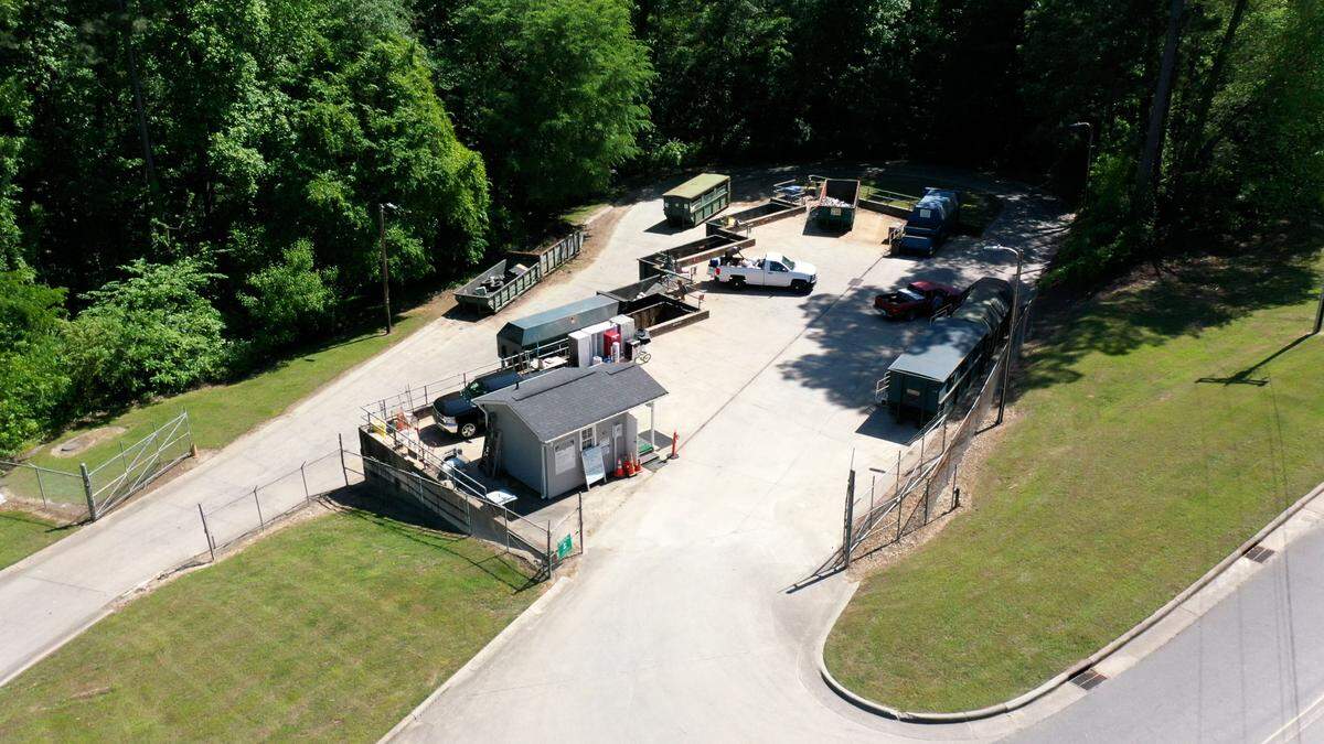 A drone image shows Riverbend Recycling Center, one of seven Gaston County recycling facilities where residents can sort and turn over their items.