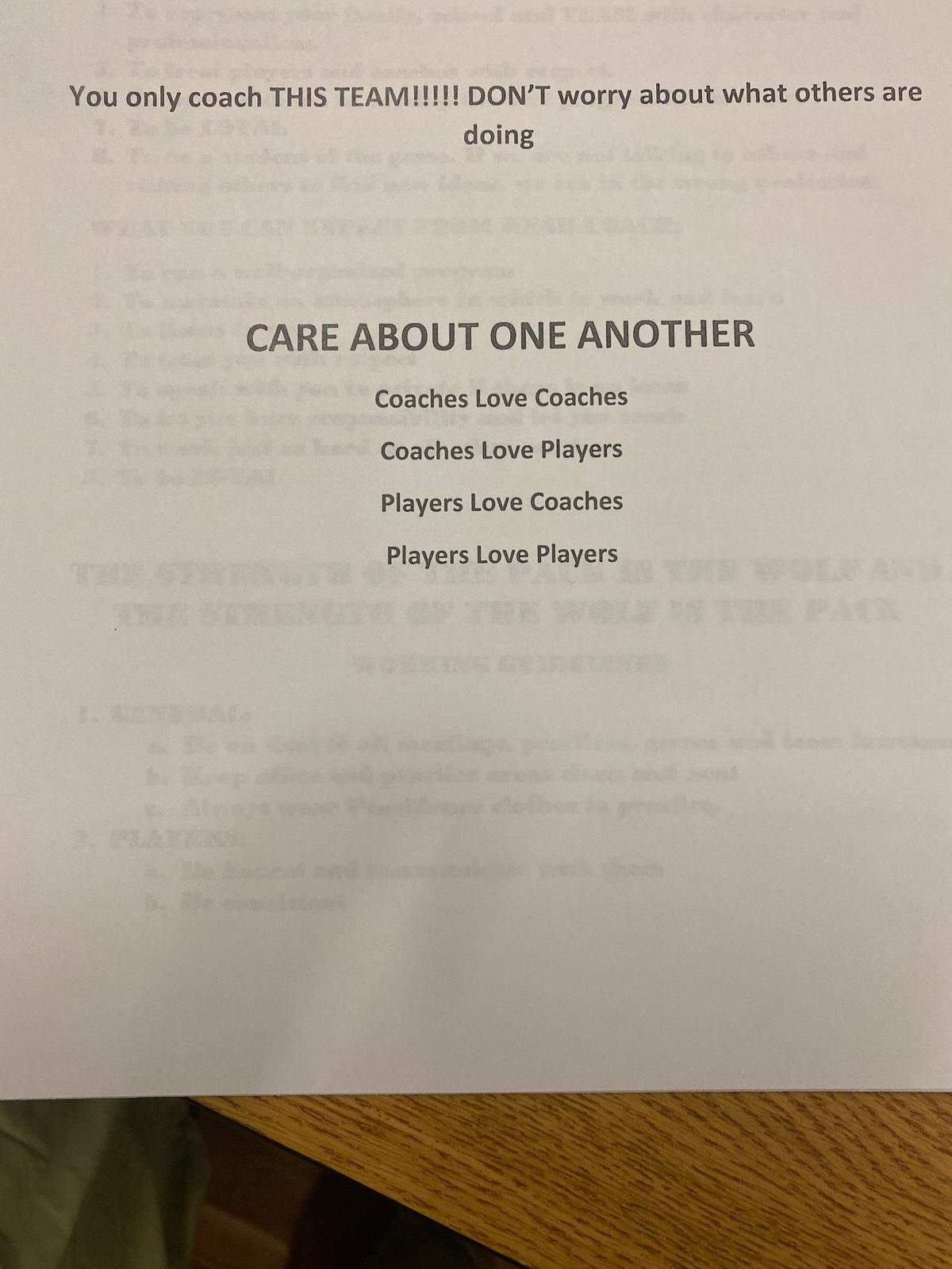 The cover of the coaches’ packet Providence High coach Wes Ward hands out every season. He says it’s at the heart of the culture he’s trying to build