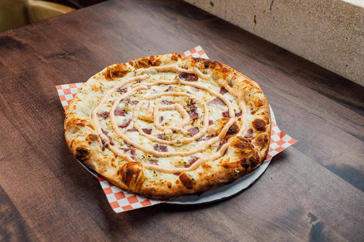Great Wagon Road Distilling Co’s Irish Reuben pizza.