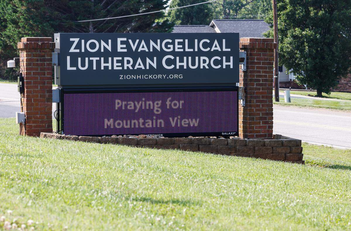 Zion Evangelical Lutheran Church displays a hopeful message for the Mountain View community after a shooting early Sunday morning left one person dead and 11 injured.