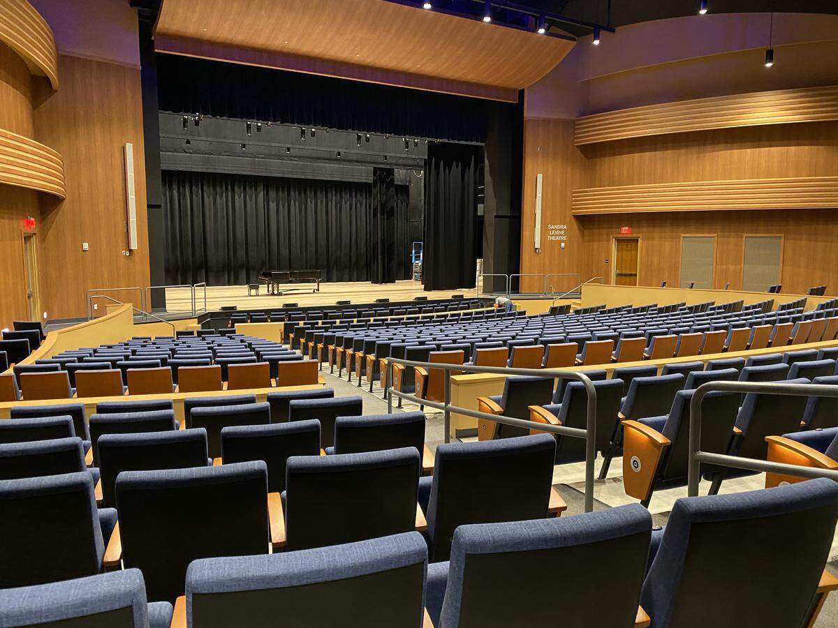 The new 1,000 seat Sandra Levine Theater at Queens University is part of the $23 million Sarah Belk Gambrell Center for the Arts and Civic Engagement.