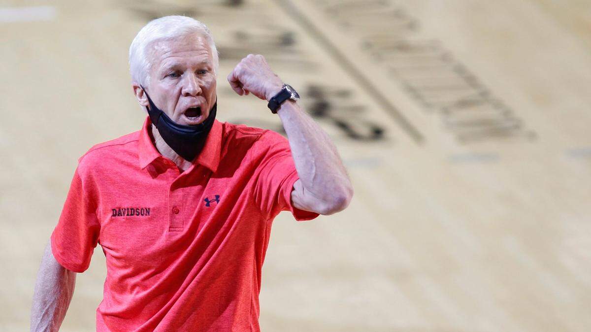 Davidson head coach Bob McKillop directs his team against Charlotte in the second half of a college basketball game in Davidson, N.C., Tuesday, Dec. 15, 2020.