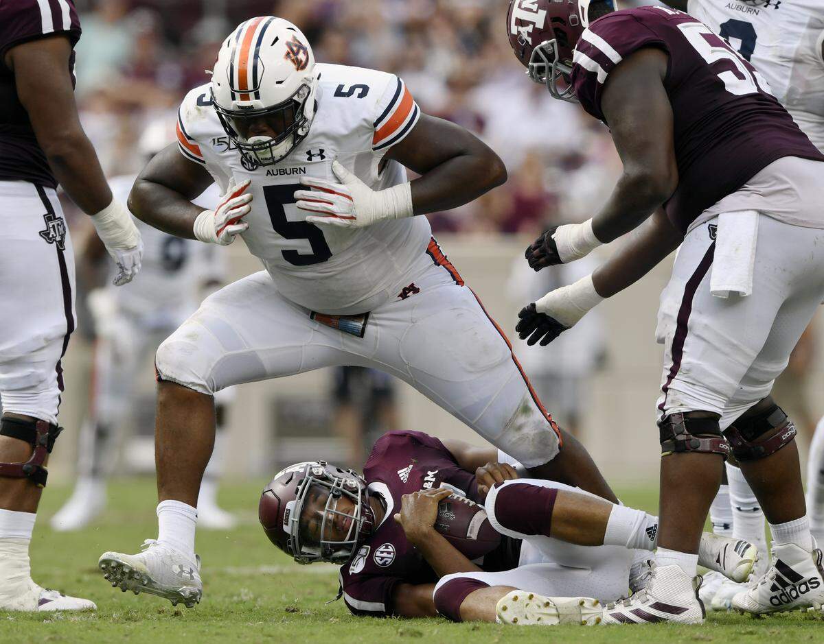 Former Auburn defensive tackle Derrick Brown (5) isn’t known as a sack machine, but is confident he brings more to the Panthers than just run-stuffing ability.