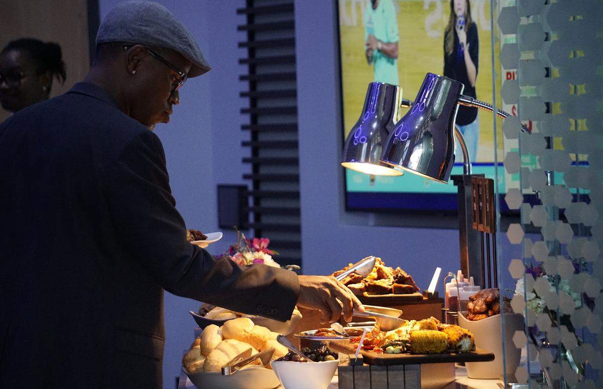 The new buffet at the Hornets’ reconfigured Flight Deck restaurant at the Spectrum Center