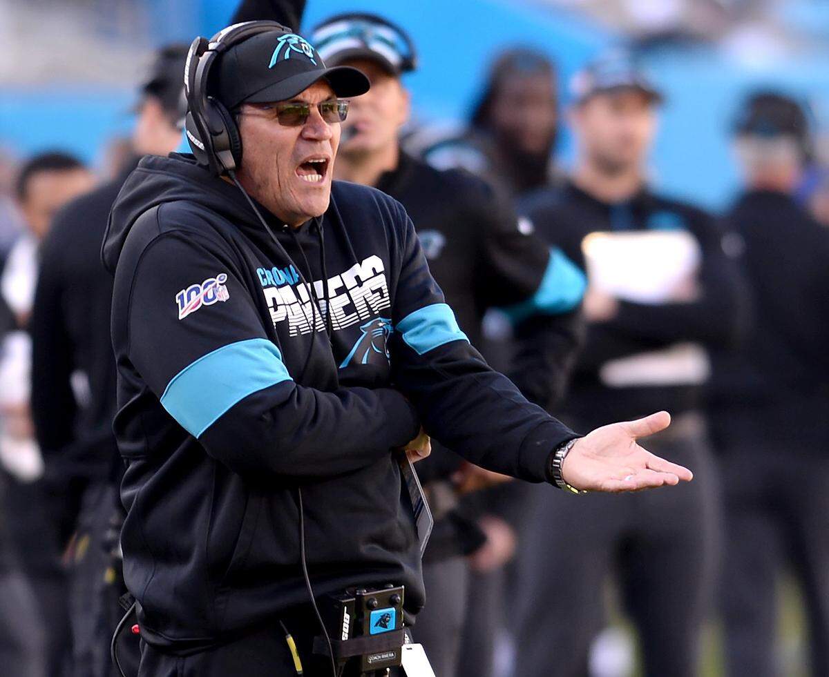 Carolina Panthers head coach Ron Rivera was fired after 8 3/4 years as the team’s head coach in 2019. Rivera ended his tenure in Charlotte with a 76-63-1 record.