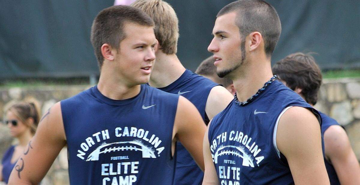 In 2012, future Carolina Panthers quarterbacks Kyle Allen (left) and Will Grier participated in a quarterback camp at the University of North Carolina. Allen was 16 years old at the time and Grier was 17. Allen has started 12 games for the Panthers this season; Grier makes his first start Sunday.