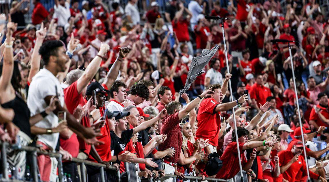 Fans were tightly packed at the Duke’s Mayo Classic at the Bank of America Stadium in Charlotte over Labor Day weekend, even amid a spike in COVID-19 cases.