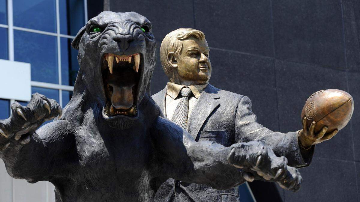 This statue of former  Panthers owner Jerry Richardson sits in front of the north gate at Bank of America Stadium in Charlotte. It was a present from his former team partners in 2016 for his 80th birthday. The NFL fined Richardson a record $2.75 million Thursday after announcing it had substantiated allegations of workplace misconduct against him.