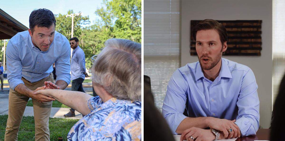 Democrat Jeff Jackson, left, and Republican Pat Harrigan, right, are competing in the 2022 general election for North Carolina’s 14th Congressional District seat.