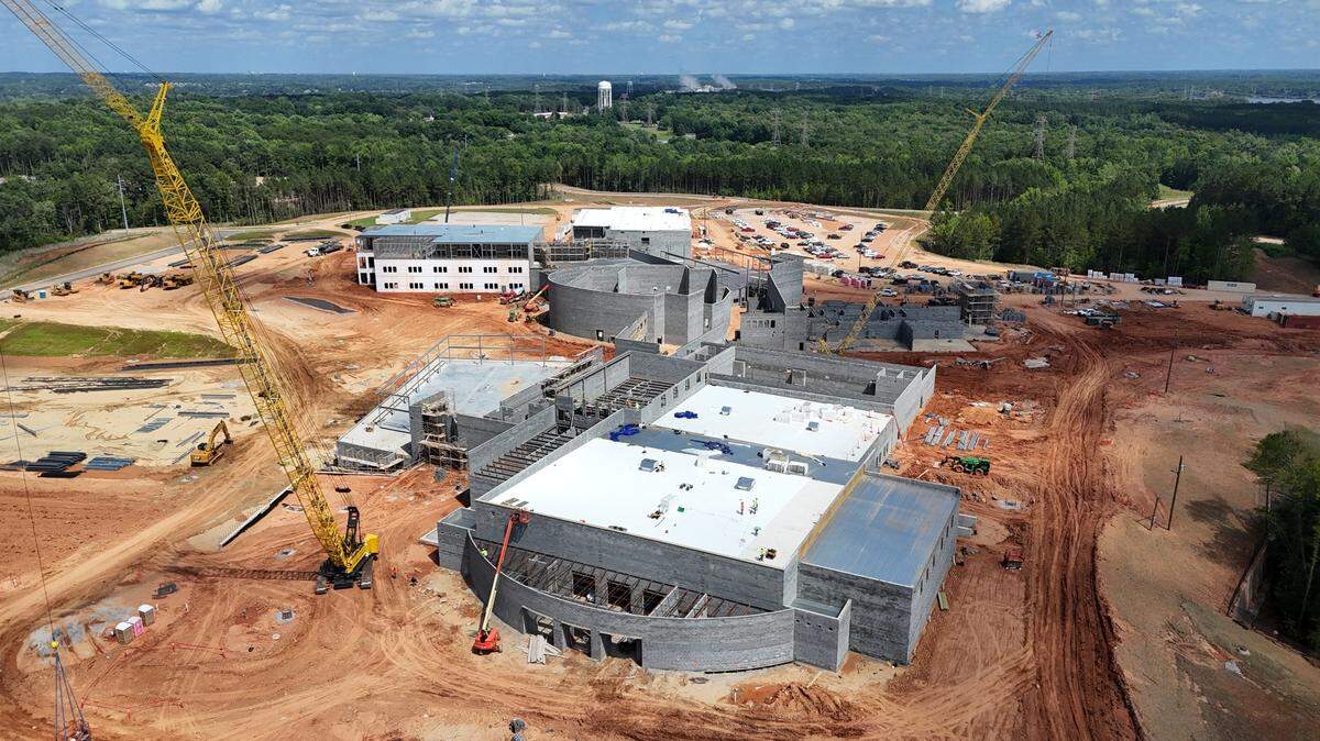 An aerial photo of Lake Wylie High School under construction off of Cannonball Run. The Clover School District is asking York County to review its impact fees, which could lead to a change in how much new home builders have to pay.