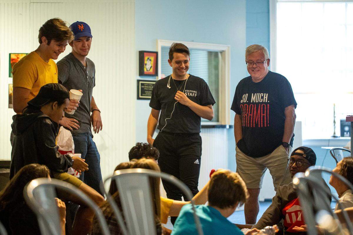 Ron Law, the director at Theatre Charlotte, chats before going back to blocking “Young Frankenstein,” at Theatre Charlotte in Charlotte on July 10. Law is retiring at the end of the season in 2020.