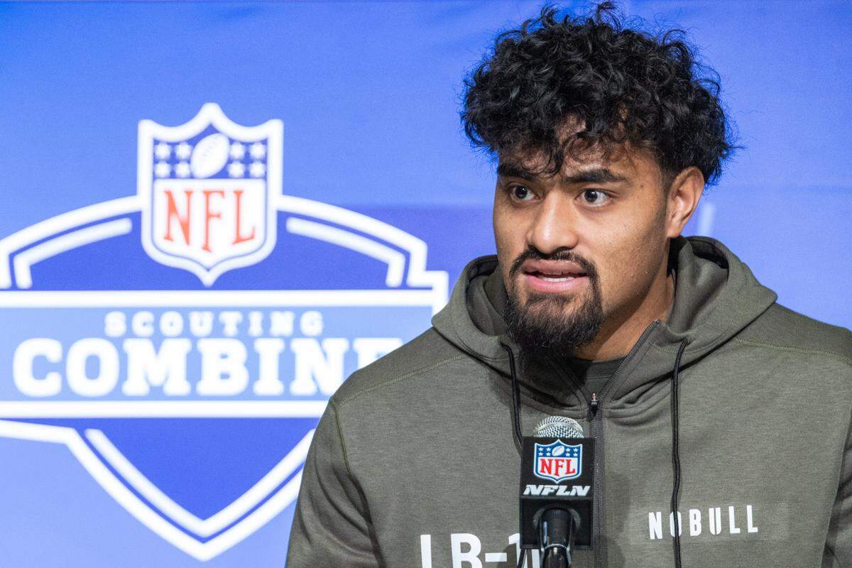 Auburn linebacker Eku Leota at the NFL combine in Indianapolis. Trevor Ruszkowski-USA TODAY Sports