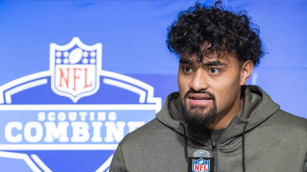 Auburn linebacker Eku Leota at the NFL combine. Trevor Ruszkowski-USA TODAY Sports