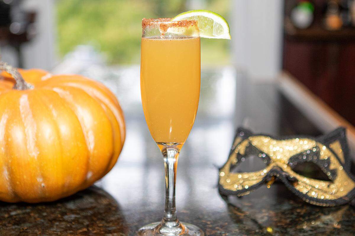 The Apple Lime Mimosa at Cajun Queen has champagne, apple cider and fresh lime juice, plus a cinnamon sugar rim.