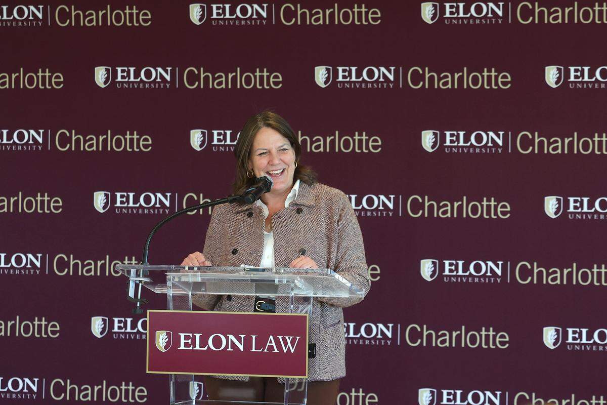 Elon University President Connie Book, offers remarks following the announcement that the university will be launching a full-time law program in Charlotte, NC in the fall of 2027 on Tuesday, January 13, 2026. The law program will be the city's first since Charlotte School of Law closed in 2017.