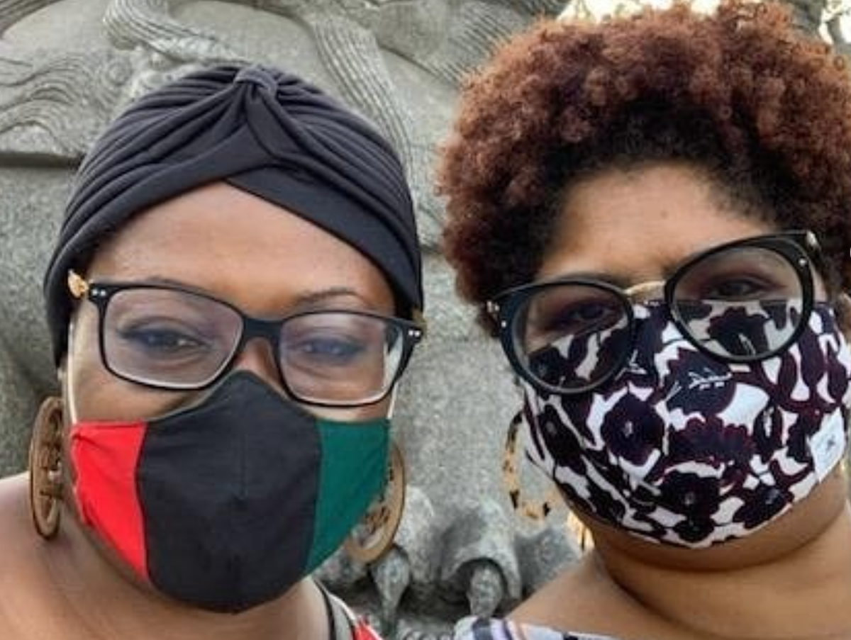 Emiene Wright, left, shown here with her friend, Erin Powe, said, “What I’ve learned from the coronavirus is that no one gets through life without community.”